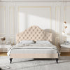 Velvet Fabric Upholstered Bed 4FT6 Double Size Bed Platform Bed Frame Beige