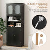 148cm Tall Bathroom Cabinet Freestanding Storage Cabinet with Glass Doors Black