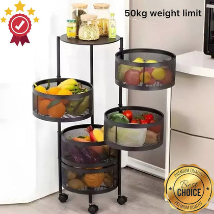 6 Tier Kitchen Rotating Storage Trolley Cart Utility Vegetable Mobile Shelf Rack
