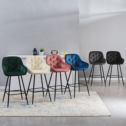 2 PCS Luxury Kitchen Bar Stools Velvet Padded Seat ＆ Armrest Salon Lounge chairs