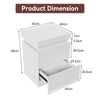 LED Bedside Table 2 Drawers Cabinet Charging Station Nightstand Storage White