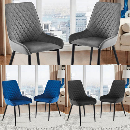 2 Pcs Velvet Dinning Chair High Back Metal Legs High Elastic Filing Comfortable