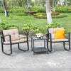 3 Pcs Outdoor Rocking Bistro Set PE Rattan Rocking Chair Set w/Cushion