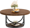 35.4" Round Coffee Table with 2 Tiers, Industrial Center Table for Living Room