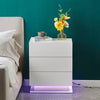 LED Bedside Table Cabinets Front High Gloss Chest of 3 Drawers Nightstand