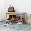 2 Tier Wood Shoe Bench Bamboo Boot Rack Shelf Storage Linen Button Padded Seat