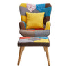Upholstered Patchwork Armchair Wing Back Sofa Lounge Chair w/Footstool & Cushion
