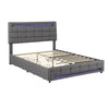 Double Bed Upholstered Storage Bed Frame With LED Light, 4 Drawers and Headboard
