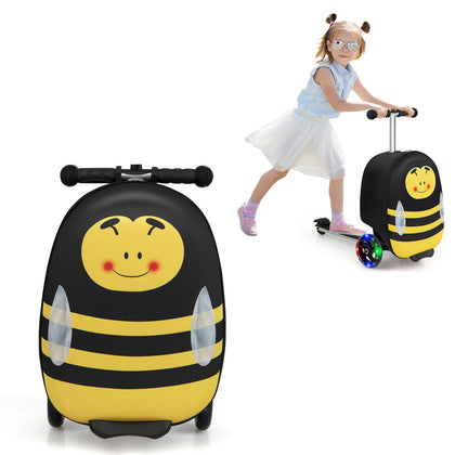 2-in-1 Ride On Scooter Suitcase 19” Kids Travel Luggage Gift Folding Scooter Bee