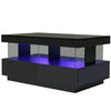 Coffee Table with Storage High Gloss LED Modern Wooden Rectangle Tea Table Black