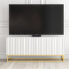 TV Unit 100cm Fluted Doors White Matt Gold Metal Base Modern Cabinet Stand