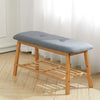 2 Tier Wood Shoe Bench Bamboo Boot Rack Shelf Storage Linen Button Padded Seat