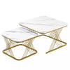 Set of 2 Fuax Marble Nesting Coffee Table Square Side End Tables with Metal Legs