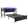 Double Size Bed Frame Metal Platform Bed LED Lights Headboard & Storage Shelves