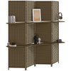 4-Panel Folding Wall Divider Room w/ Shelves, Privacy Screen Panels, Brown