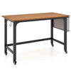 Computer Workstation Rolling Writing Study Desk On Wheels-Teak