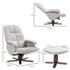 Swivel Recliner Chair with Footstool and Wooden Base, Light Grey