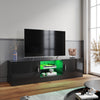 Black High Gloss 150cm TV Stand Cabinet with LED Lights 2 Doors for Living Room