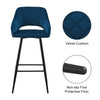 Pair of Blue Bar Stools Velvet Bar Chair with Padded Seat Modern Kitchen Chair