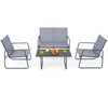 4 Pcs Outdoor Loveseat Chairs Table Set Metal Frame Garden Patio Furniture Set