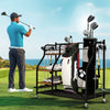Multifunctional Rolling Golf Bag Stand Metal Storage Rack With Wheels & Shelves