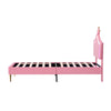 3ft Single Upholstered Bed Frame with LED Adjustable Headboard, Wood Slats, Pink