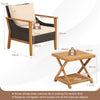 3 Pcs Patio Garden Rattan Furniture Set Solid Wood Frame Wicker Chair Table Set