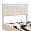Upholstered Bed 4ft6 Double LED Hydraulic Bed Frame with Ottoman Storage Beige