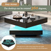 Square Coffee Table Black High Gloss Wooden Centre Tea Table with LED RGB Lights