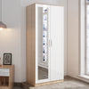 High Gloss 2 Door Mirror Wardrobe Storage Hanging Rail White&Oak Home Furniture