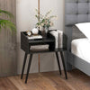 Bedroom End Table Mid Century Modern Nightstand with Open Shelves-Black