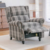 Recliner, Chair Black & Grey Check Linen Armchair w/Adjustable Footrest - Lounge