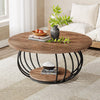 39.4'' Round Coffee Table, Industrial 2-Tier Circle Accent Table with Storage
