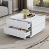 Coffee Table 360° Rotating Modern Square Table With 2 Drawers Storage White