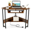 Corner Desk Small Computer Desk with Power Outlets & Keyboard Tray