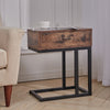 C-Shaped Sofa Side Table Vintage Coffee Snack Table Laptop Stand Drawer Bed End