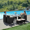 8 Seater Rattan Garden Furniture Set - 4 Chairs 4 Stools & Glass Dining Table