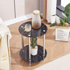 2 Tier Round Black Marble Tempered Glass Side End Bedside Table Stainless Steel