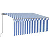 Manual Retractable Awning with Blind& 3.5x2.5m Blue&White L9E3