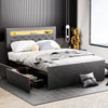 Double Bed Frame Bed Platform with LED Lights Upholstered Headboard 4 Storage