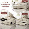 L Shaped 3 Seater Sofa Convertible Sofa Bed with Storage Chaise Corduroy Beige