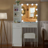 White Dressing Table with LED Lighted Mirror Stool Drawer Vanity Set Makeup Desk