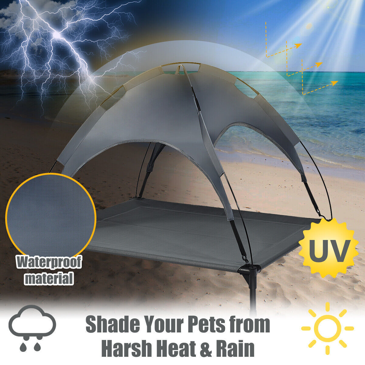 Exlarge Elevated Dog Bed Portable Pet Cot Tent w/ Removeable Canopy Waterproof