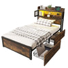 3FT SINGLE METAL BED FRAME W/ LED, CHARGING STATION, STORAGE HEADBOARD & DRAWERS