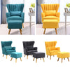 Velvet/Linen Shell Wing Back Upholster Accent Armchair Sofa Cushion Footstool UK