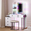 Dressing Table with Charging Station, Makeup Vanity with Glass Top and 6 Drawers