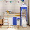 Solid Pine Wood Cabin Bed Mid Sleeper Loft Bunk Bed with Play Tent Ladder Slide