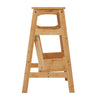 Folding 2-Step Stool Bamboo Wood Adult Kid Step Ladder Chair Stool Display Stand