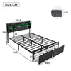 Double Bed Frame Industrial Metal Platform Bed with Headboard & Drawers Storage