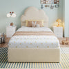 3ft Single Ottoman Storage Bed with Cloud Shaped Upholstered Headboard, Beige